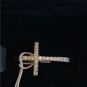 Elle Silver Pave Cross Pendant Necklace - White Stones